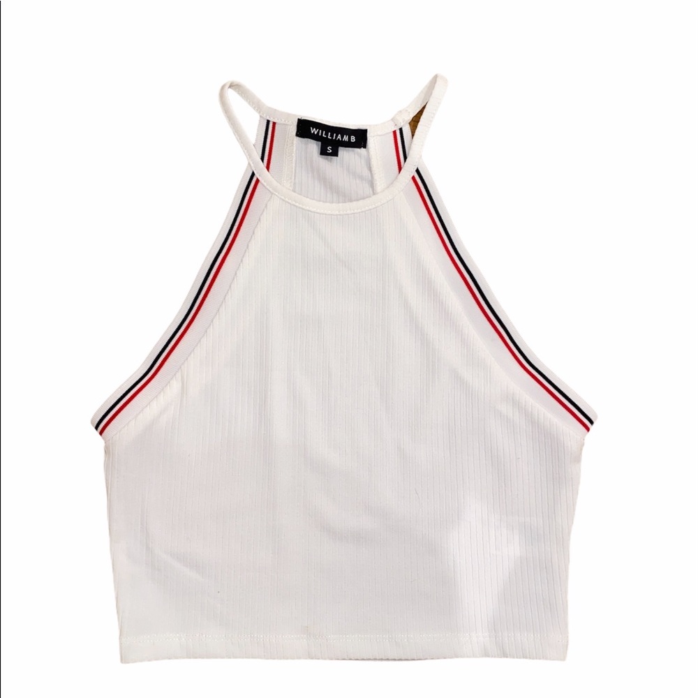 White tank with red and blue stripes